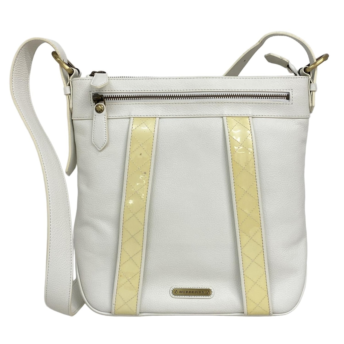 Burberry Shoulder Bag White Cream Leather Patent Leather
